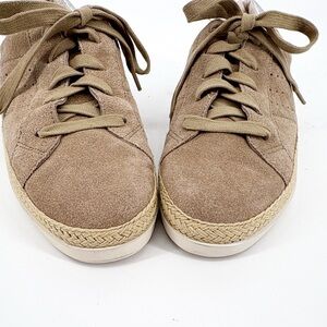 J Slides Womens Tan Suede Lace Up Sneakers Espadrille Detail Size 9